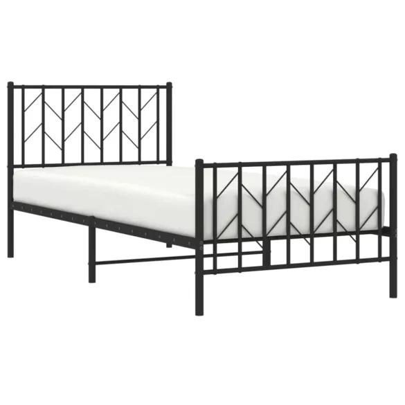 fekete fém ágykeret fej- és lábtámlával 90 x 200 cm