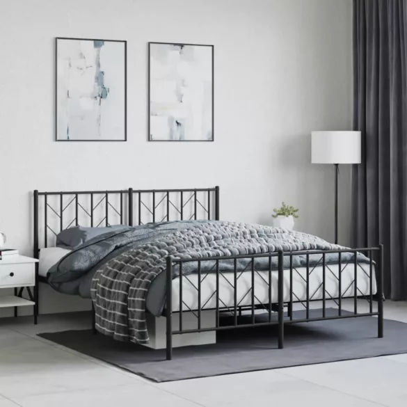 fekete fém ágykeret fej- és lábtámlával 150 x 200 cm