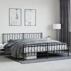 fekete fém ágykeret fej- és lábtámlával 200 x 200 cm