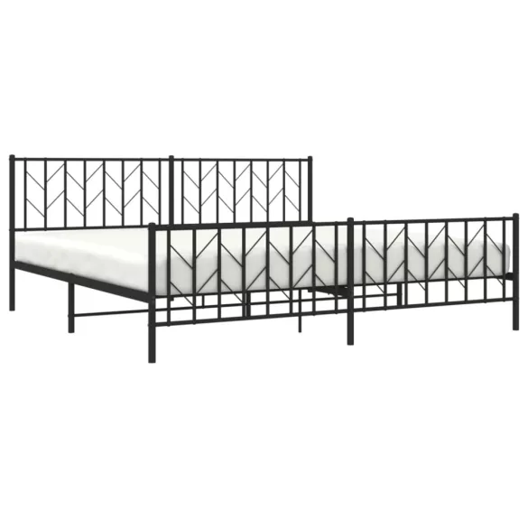 fekete fém ágykeret fej- és lábtámlával 200 x 200 cm