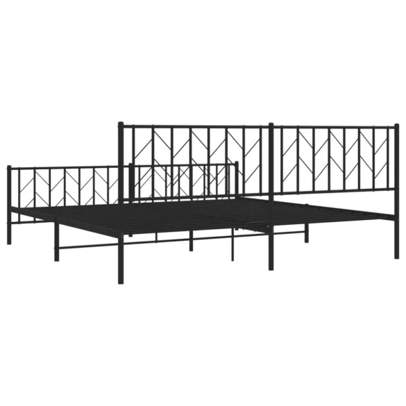 fekete fém ágykeret fej- és lábtámlával 200 x 200 cm