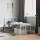 fehér fém ágykeret fej- és lábtámlával 90 x 200 cm