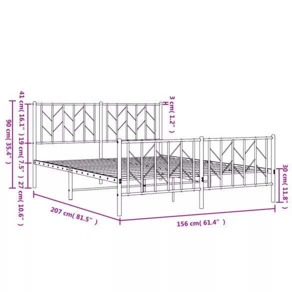 fehér fém ágykeret fej- és lábtámlával 150 x 200 cm