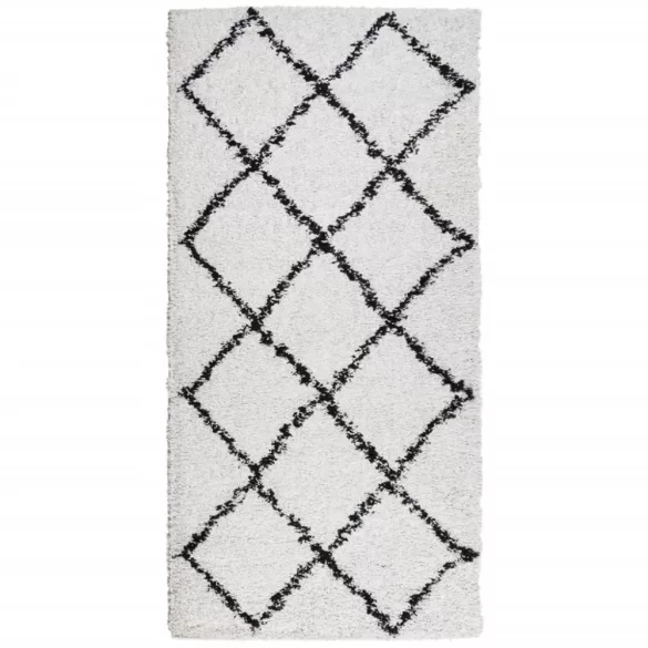 PAMPLONA krém és fekete bolyhos modern szőnyeg 100 x 200 cm