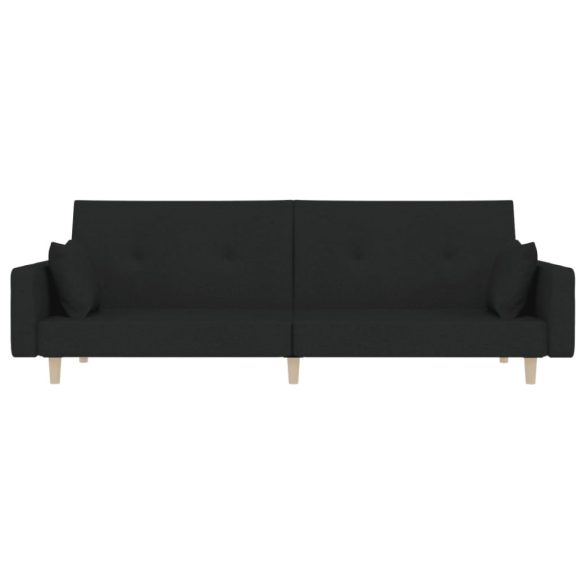 kétszemélyes fekete szövet kanapéágy két párnával