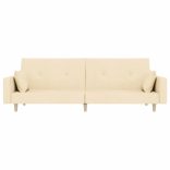 kétszemélyes krémszínű szövet kanapéágy két párnával