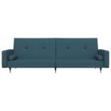 kétszemélyes kék bársony kanapéágy két párnával