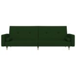 kétszemélyes sötétzöld bársony kanapéágy két párnával