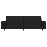 kétszemélyes fekete bársony kanapéágy két párnával