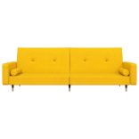 kétszemélyes sárga bársony kanapéágy két párnával