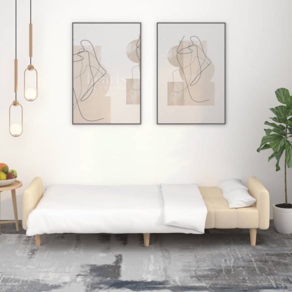 kétszemélyes krémszínű szövet kanapéágy