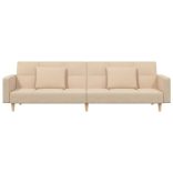 kétszemélyes krémszínű szövet kanapéágy két párnával