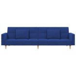 kétszemélyes kék szövet kanapéágy két párnával