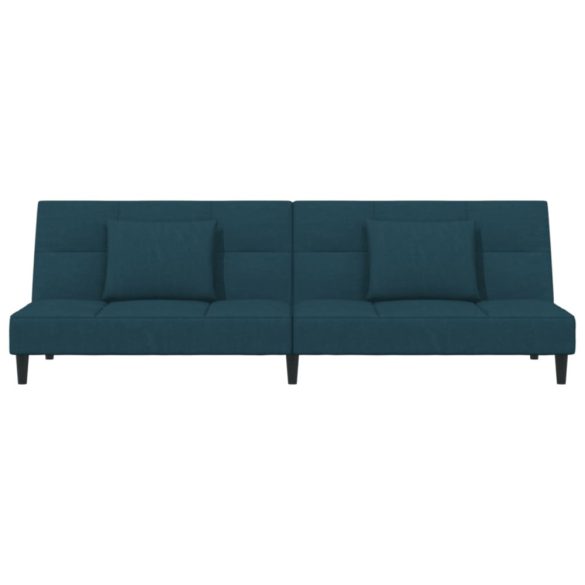 kétszemélyes kék bársony kanapéágy két párnával