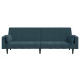 kétszemélyes kék bársony kanapéágy két párnával