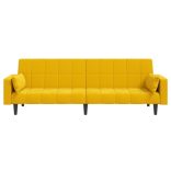 kétszemélyes sárga bársony kanapéágy két párnával