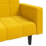 kétszemélyes sárga bársony kanapéágy két párnával