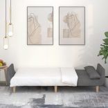 kétszemélyes világosszürke szövet kanapéágy két párnával