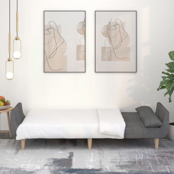 kétszemélyes világosszürke szövet kanapéágy két párnával