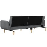 kétszemélyes világosszürke szövet kanapéágy két párnával