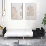 kétszemélyes fekete szövet kanapéágy két párnával