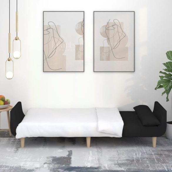 kétszemélyes fekete szövet kanapéágy két párnával