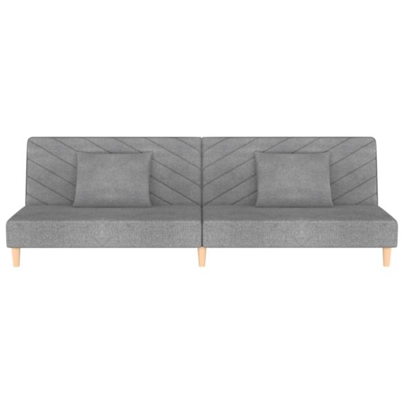 kétszemélyes világosszürke szövet kanapéágy két párnával