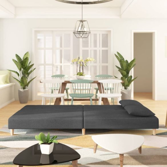 kétszemélyes sötétszürke szövet kanapéágy két párnával