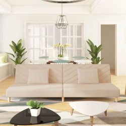   kétszemélyes krémszínű szövet kanapéágy két párnával