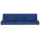 kétszemélyes kék szövet kanapéágy két párnával