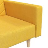 kétszemélyes sárga szövet kanapéágy két párnával