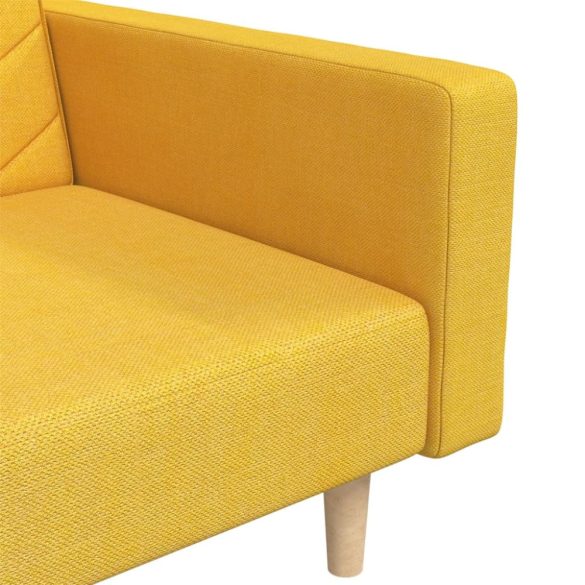 kétszemélyes sárga szövet kanapéágy két párnával