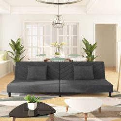   kétszemélyes sötétzöld bársony kanapéágy két párnával