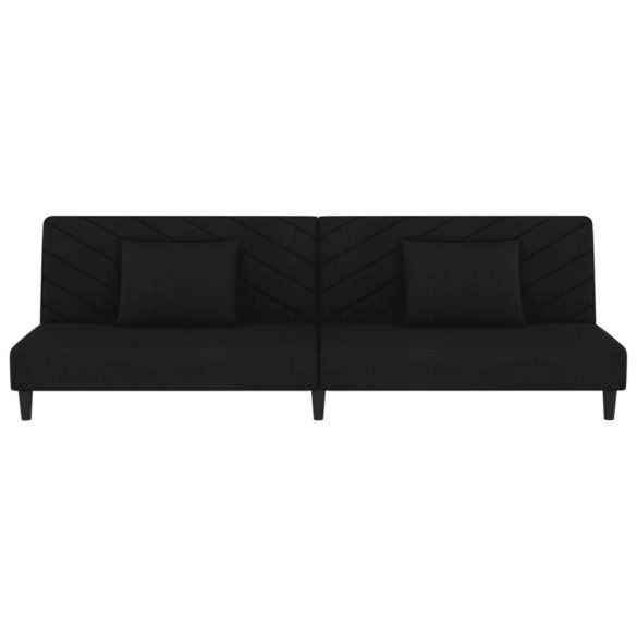 kétszemélyes fekete bársony kanapéágy két párnával