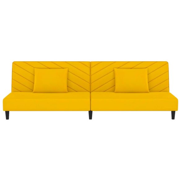 kétszemélyes sárga bársony kanapéágy két párnával