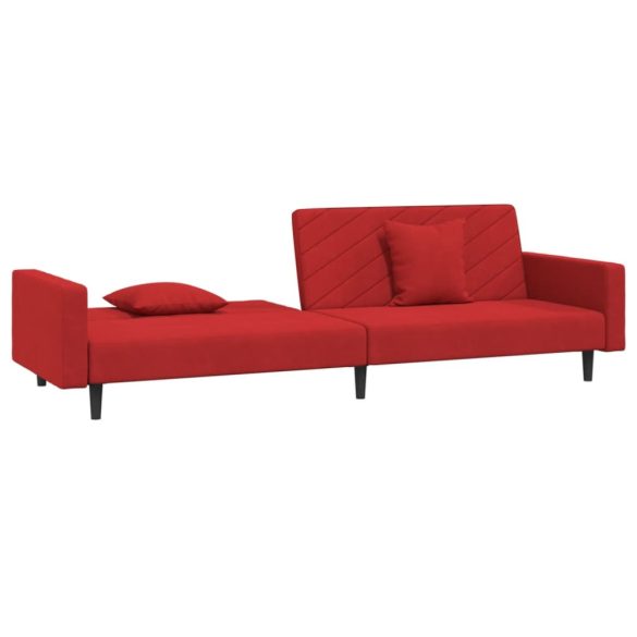 kétszemélyes bordó bársony kanapéágy két párnával