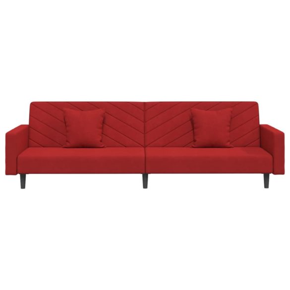 kétszemélyes bordó bársony kanapéágy két párnával