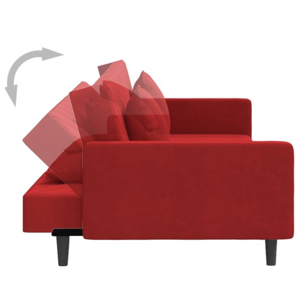 kétszemélyes bordó bársony kanapéágy két párnával