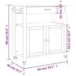 MONZA tömör fenyőfa konyhai kocsi 84 x 40 x 88,5 cm
