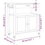 MONZA tömör fenyőfa konyhai kocsi 84 x 40 x 88,5 cm