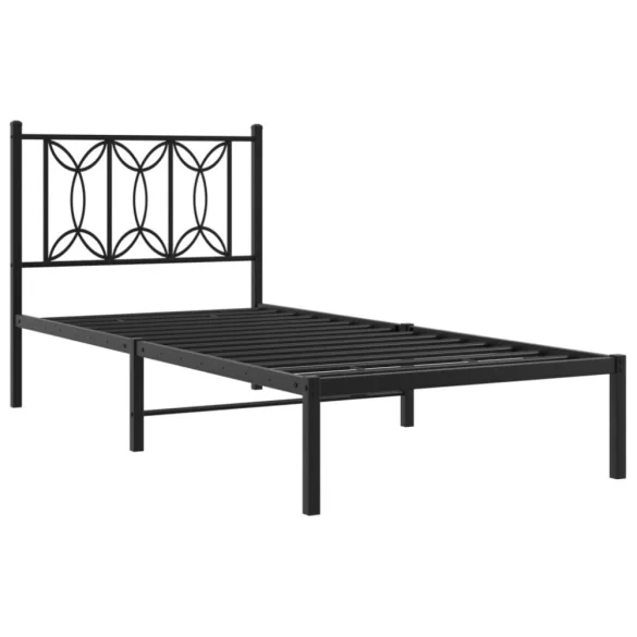 fekete fém ágykeret fejtámlával 75 x 190 cm