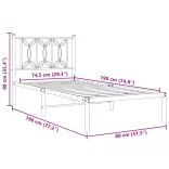 fekete fém ágykeret fejtámlával 75 x 190 cm