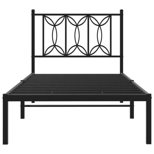 fekete fém ágykeret fejtámlával 80 x 200 cm