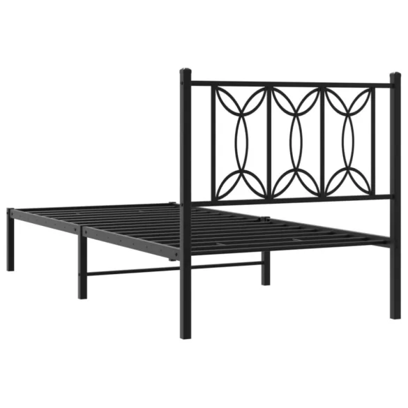 fekete fém ágykeret fejtámlával 90 x 190 cm