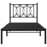 fekete fém ágykeret fejtámlával 90 x 200 cm