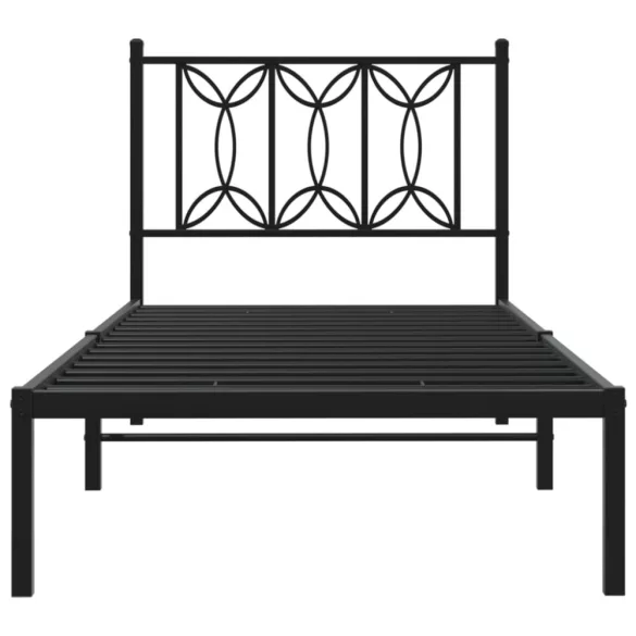 fekete fém ágykeret fejtámlával 90 x 200 cm