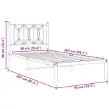 fekete fém ágykeret fejtámlával 90 x 200 cm