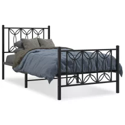 fekete fém ágykeret fej- és lábtámlával 75 x 190 cm