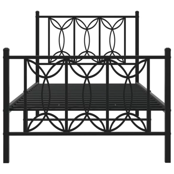 fekete fém ágykeret fej- és lábtámlával 75 x 190 cm
