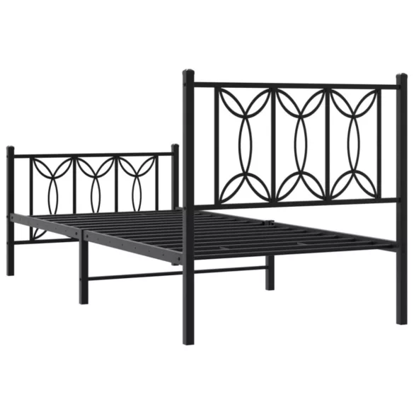 fekete fém ágykeret fej- és lábtámlával 75 x 190 cm